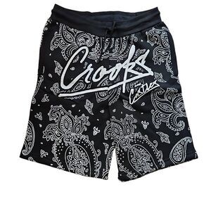 Crooks and Castles Men's Paisley Fleece Shorts Black White Medium